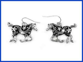 Western Cowgirl Jewelry Silver/Black Horse Earrings  