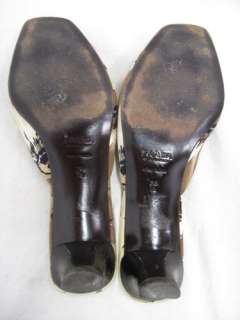 Prada Shoes Brown Floral Satin Mid Heel Sandals 36.5  