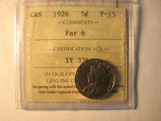 Canada Five cents 1926 Far 6 ICCS F 15  