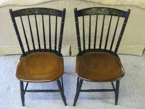 PAIR HITCHCOCK CHAIRS BLACK AND MAPLE DECORATED  