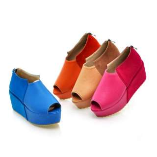 Womens Stylish Blue Peep Toe High Platform Flat Creepers Shoes #761b 