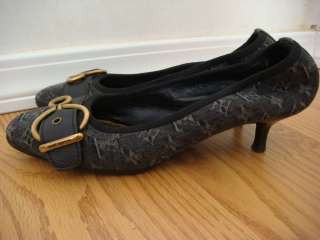 Auth. Louis Vuitton Black/Gray Denim Logo Pumps Shoes w/Buckle**Size 