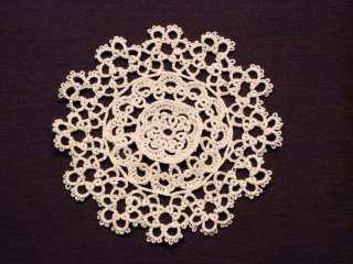 NEW HANDMADE ALL OVER TATTED LACE DOILY 6 ROUND BEIGE  
