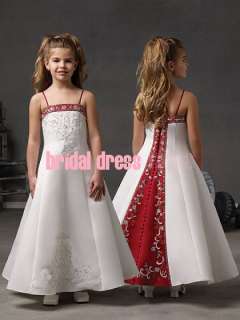 White and red Flower Girl Dresses For Wedding SZ:3 14 Free shipping 