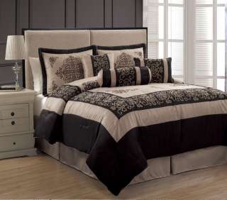 7Pcs Queen Isabella Taupe and Black Comforter Set  