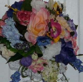 Silk Flower Spring Wedding Bouquet White Blue New B994  