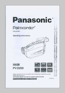 Panasonic PV D209 VHSC Palmcorder Video Camcorder Instruction Manual 