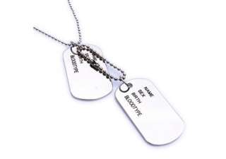 Army Style Cool Silver Name 2 Dog Tag Mens Pendant Necklace P403 