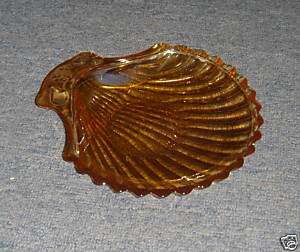 1950s Iridescent Orange Carnival Glass Sea Shell Bowl  