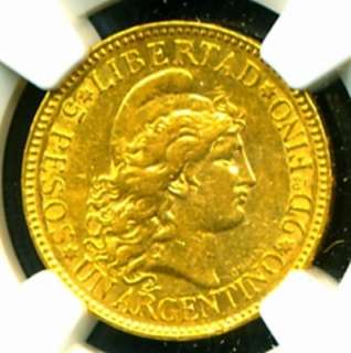 1888 ARGENTINA LIBERTAD GOLD COIN 5 PESOS * NGC * RARE  