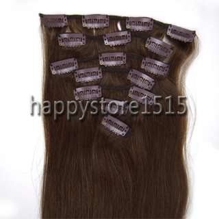 Straight 7Pcs Clips On INDIAN REMY Human Hair Extensions 10 colors 