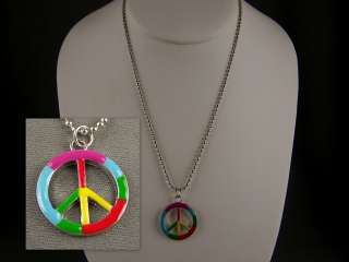 Pink Red Blue Green Yellow Peace Sign pendant necklace  