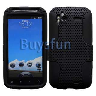BLACK MESH STYLE SOFT SILICONE HARD PLASTIC HYBRID CASE FOR HTC 