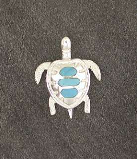 Sterling Silver Turquoise Inlay Turtle Pendant Inlaid   