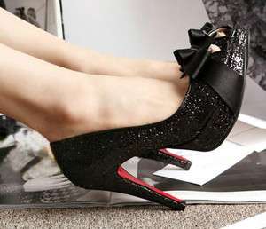 Fashion Women Shoes Bling Silk Ribbon Open Toe High Heel   Black Pink 