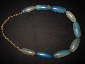 Old Afghanistan Long Blue Chalcedony Bead Necklace  