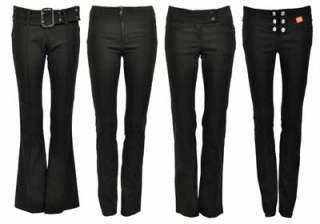 NEW WOMENS PLAIN BLACK STRETCH HIPSTER LADIES TROUSERS  