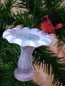 New Red Cardinal Birdbath Christmas Tree Ornament  
