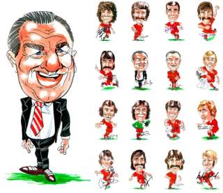 Sixteen Signed Liverpool 1977 European Cup Caricatures  