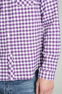 FARAH VINTAGE Camicia quadri viola Check shirt XS cotone flanella ben 