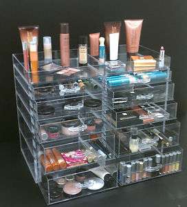 ACRYLIC/LUCITE CLEAR CUBE MAKEUP ORGANIZER WITH 6 14 DRAWERS  