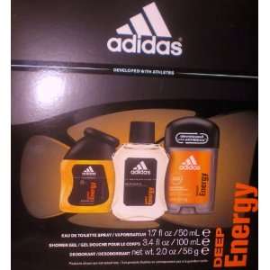 Adidas Deep Energy Eau De Toilette 1.7 Oz+shower Gel 3.4 Oz +Deodorant 