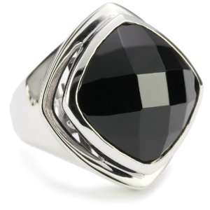    ELLE Jewelry Black Agate Sterling Silver Ring, Size 8: Jewelry