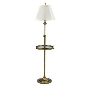   Floor Lamp with Glass Table, Antique Brass with White Softback Shade