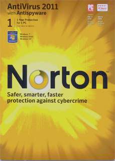 Norton AntiVirus 2011 with Antispyware   1 Year Protection for PC NEW 
