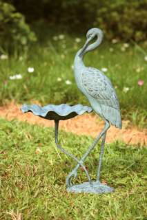 Majestic Crane Garden Lawn Statue Sculpture Birdbath Seed Feeder Verde 