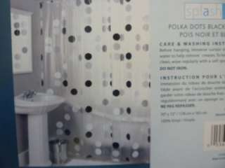 Splash Bath Polka Dots Black and White Shower Curtain Hook Set NIB 
