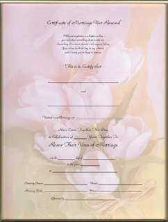 CIVIL MARRIAGE RENEWAL Certificate Pink Tulips Blank  