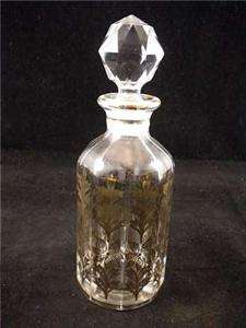 Vintage IRICE Faceted GLASS PERFUME BOTTLE Gold Flowers  