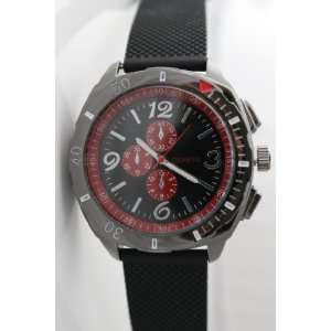   Silicone Chronograph Sports Watch Black and Red Dial Big Round Face