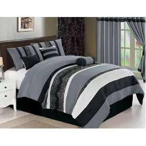   Black and White Embroidered Comforter Bedding Set: Home & Kitchen