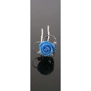  Sapphire Blue Rose Flower Heart Crystal Rhinestone Hair 