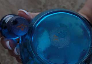 ANTIQUE VINTAGE BLUE ART GLASS ENAMEL CRUET DECANTER CARAFE  