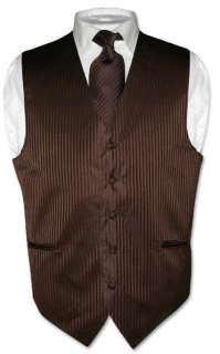 Mens Dress Vest & NeckTie Chocolate Brown Vertical Stripes Design Set 