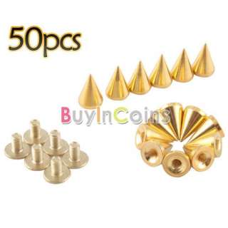50Pcs 10mm Gold Cone Spikes Screwback Studs Leather Craft DIY Goth 