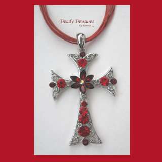   Cross Pendant Necklace, Red Cords, #TrendyTreasuresByRamona,  