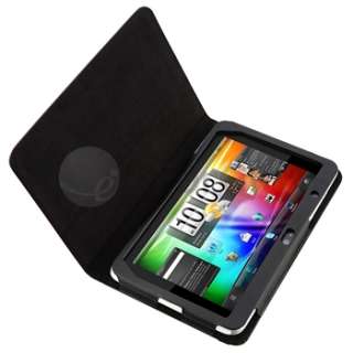 Black Leather Skin Cover Case Pouch+Stand For HTC Flyer Tablet  