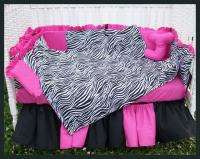   CRIB BEDDING set in a mix of ZEBRA and HOT PINK and BLACK fabrics