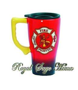 11781 6.5 Fire Fighter Man Red Yellow Coffee Cup Travel Mug  