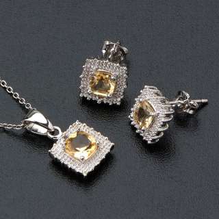   Jewelry Sterling Silver Real Citrine Diamond Pendant Earrings  