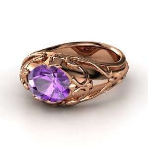    Hearts Crown Ring, Oval Amethyst 14K Rose Gold Ring Jewelry
