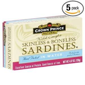 Crown Prince Sardines Skinless Boneless in Water, 4.3700 ounces (Pack 