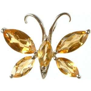    Fine Cut Citrine Butterfly Pendant   Sterling Silver Jewelry