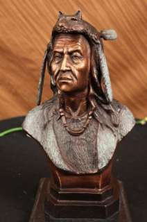 Bronze Marble Statue Indian Native Chief Eagle Bust Sculpture Figure 
