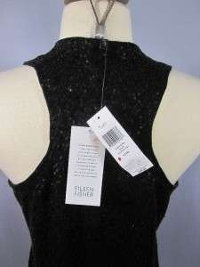 EILEEN FISHER $338 Silk Cotton Sequined Racerback Vest BLACK XS S M L 