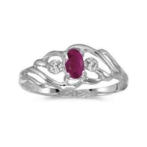    14k White Gold Oval Ruby And Diamond Ring (Size 4.5) Jewelry
